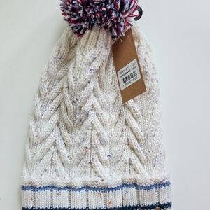 Cozy Knit Pom-Pom Beanie  White and Multicolor